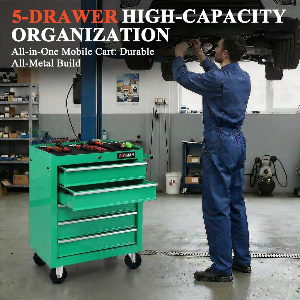 5 Drawers Tool Cart on Wheels,Rolling Tool Chest Tool Storage,Drawers Rolling Tool Trolley Organizer Tool Case for Garage, Warehouse, Workshop, Repair Shop (5 Drawers-Green)
