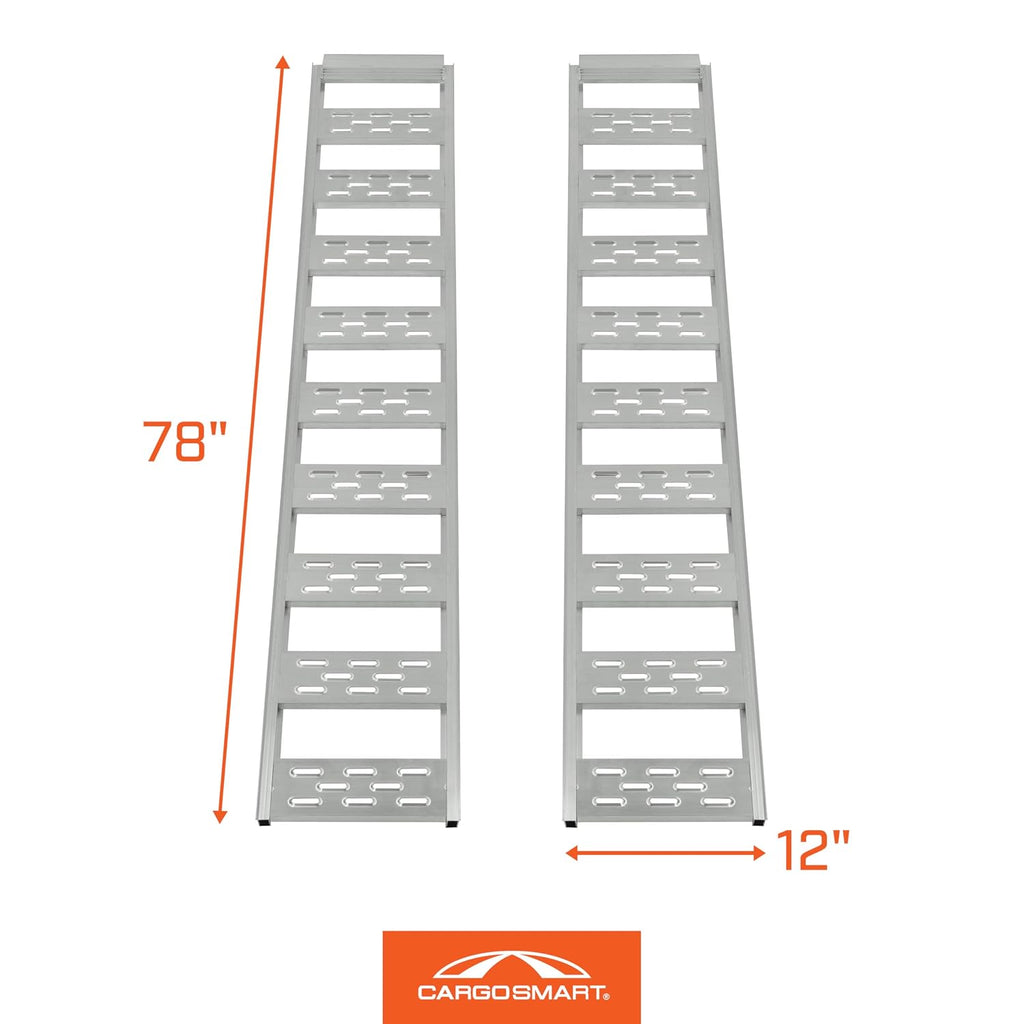 CARGOSMART Aluminum Straight Fixed Ramp with Treads (2pk) - Easily and Safely Load and Unload Light Equipment, Lawn Tractors, ATVs and More, 1,250 lb. Capacity, 12' W x 78' L