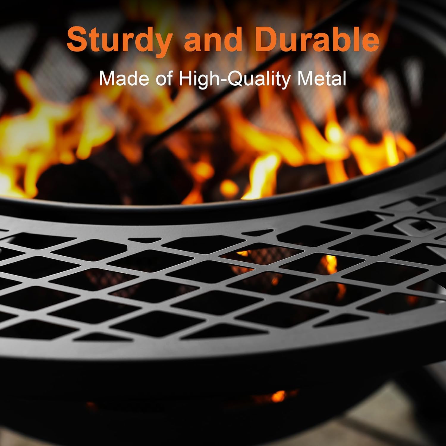 BALI OUTDOORS Fire Pit with Poker, 32 inch Outdoor Fire Pit Patio, Wood Burning Firepits for Outside with Grill