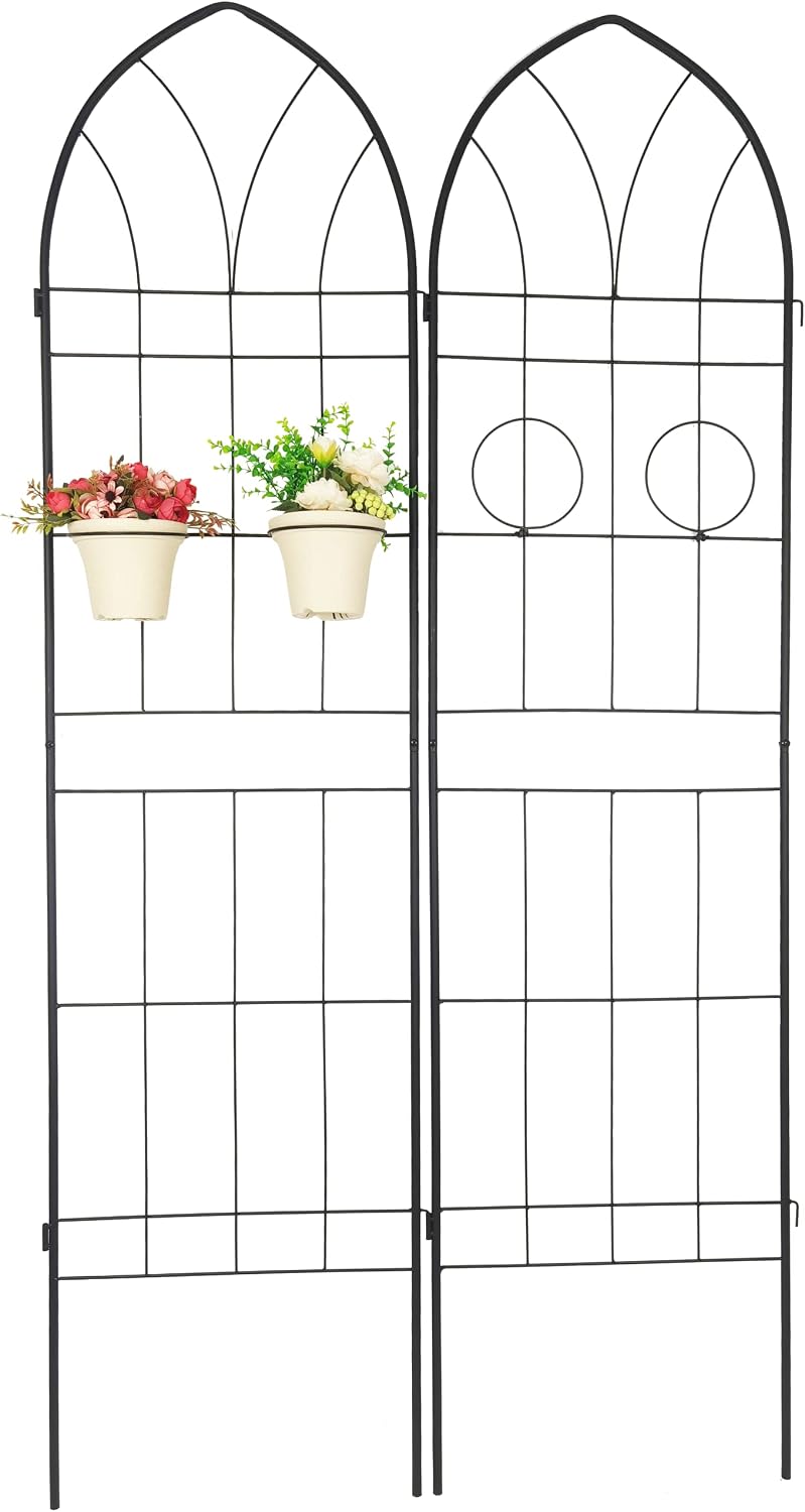78.7'x80' 4 Pack Metal Garden Trellis with Galvanized Tube,Vines Plant Rose Vegetable Support,w/ 2 Pot Holders,Large Decorative Outdoor Trellis,for Backyard,Farm,Black