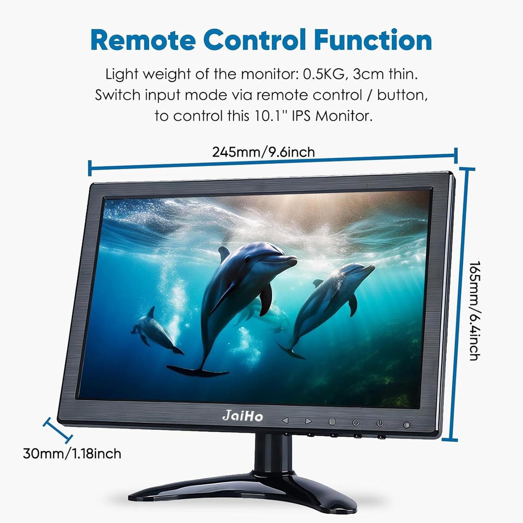 JaiHo 10.1-Inch Small IPS Monitor 1920x1200 Full HD Portable Screen with Mirror Flip, 400-600 Nits High Brightness Security Display for 3D Printer Teleprompter Raspberry Pi, Metal Housing, Remote