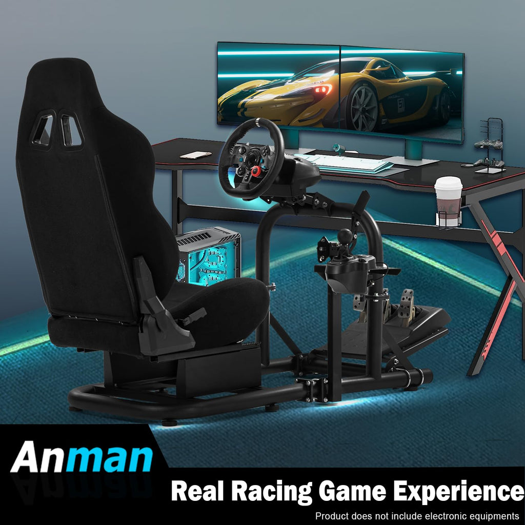 Anman Stability Racing Simulator Cockpit with Gaming Chair Fit for Logitech G27 G923,for Thrustmaster T248, for Fanatec CSL-DD Racing Wheel Stand Without Wheels,Shifter and pedals