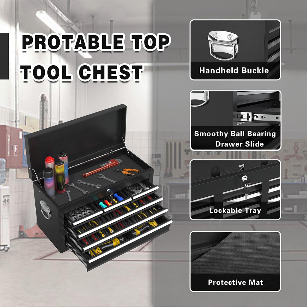 8-Drawer Rolling Tool Chest, High Capacity Removable Tool Storage Cabinet, Detachable Toolbox with Lock for Garage Warehouse and Tool Room (Black)
