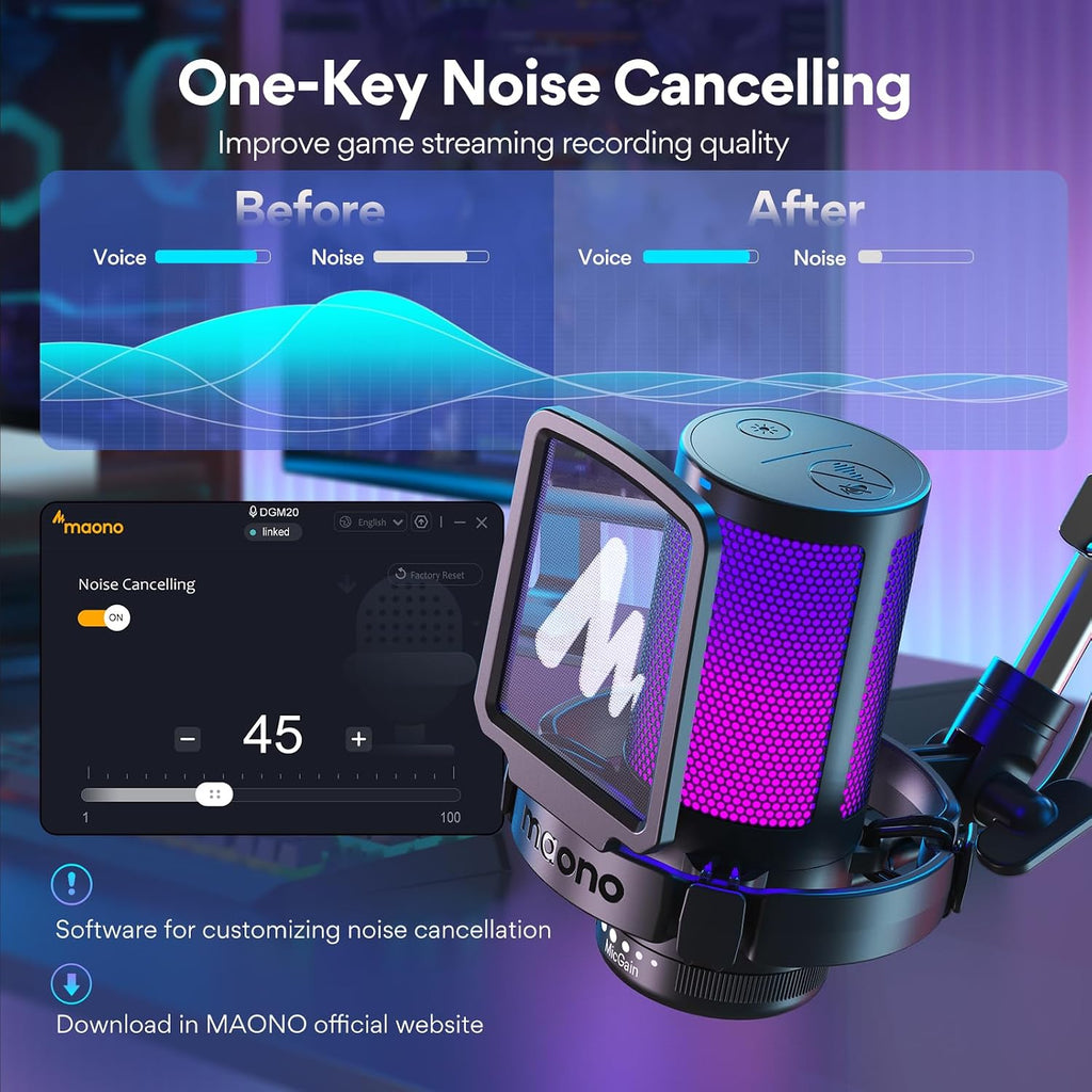 MAONO Gaming USB Microphone DGM20S, with USB Condenser Microphone Kit 192KHZ/24BIT AU-A04T f Plug & Play for YouTube, Gaming Recording, Computer, PS4, PS5, Mac, GamerWave DGM20S, A04T