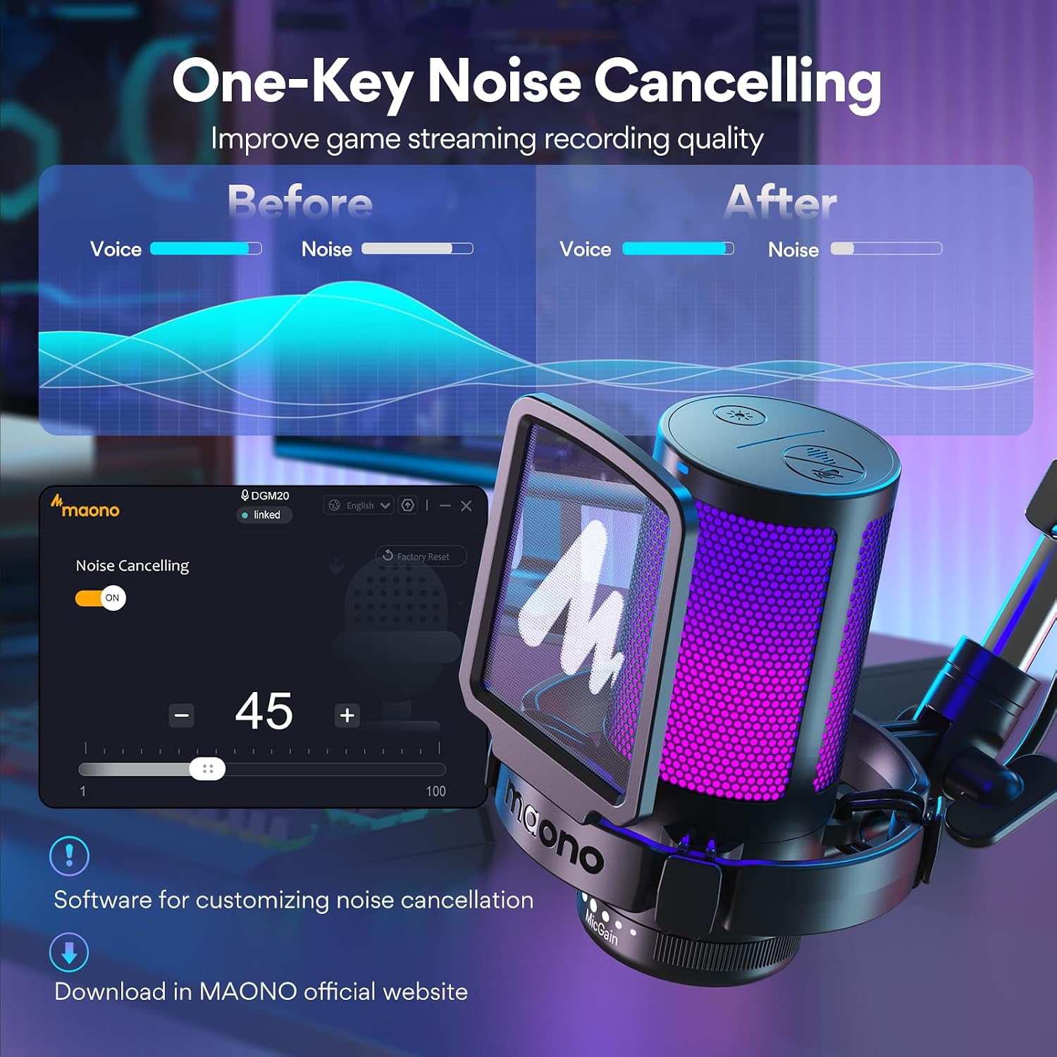 MAONO Gaming USB Microphone DGM20S, with USB Condenser Microphone Kit 192KHZ/24BIT AU-A04T f Plug & Play for YouTube, Gaming Recording, Computer, PS4, PS5, Mac, GamerWave DGM20S, A04T