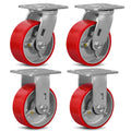 5' X 2' Industrial Plate Rigid & Swivel Caster Wheels Set of 4 Heavy Duty,Load Capacity 3200lbs, No Noise Polyurethane Wheel on Steel Hub for Toolbox Workbench