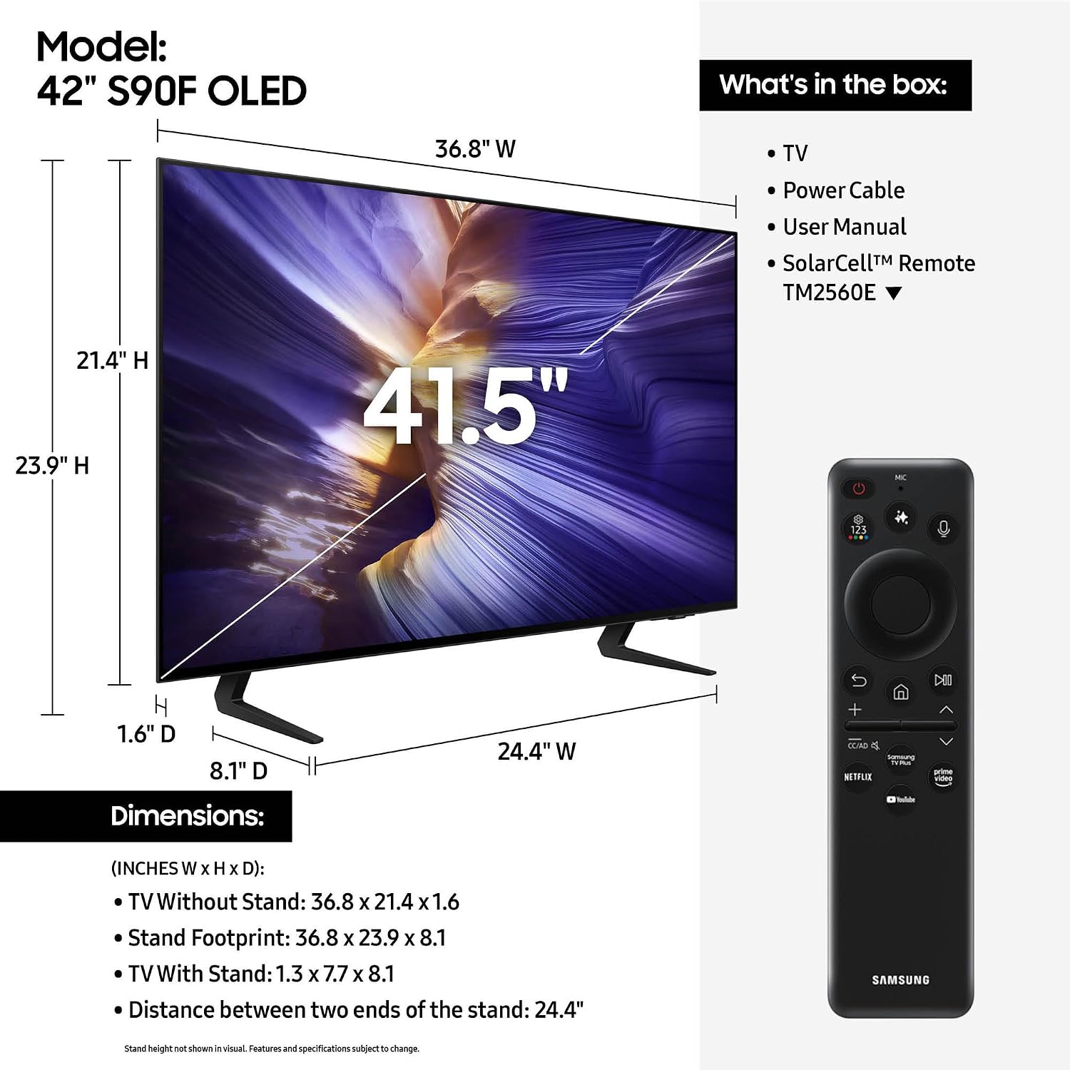 Samsung 42-Inch Class OLED S90F 4K Smart TV NQ4 AI Gen3 Processor, 4K AI Upscaling Pro, OLED HDR + Bundle with an AudioQuest PQ505NA PowerQuest 505 12 Outlet Surge Protector (2025)