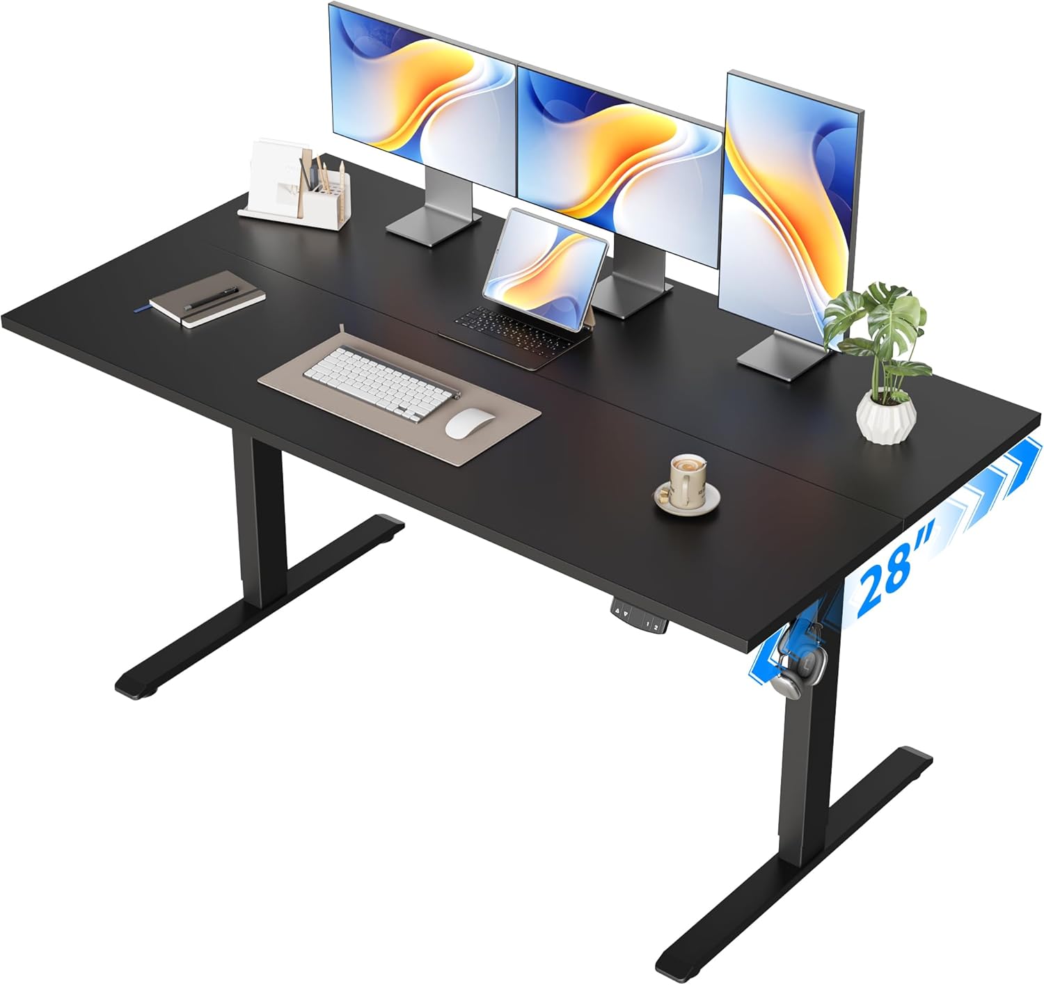 Agilestic Electric Standing Desk, 55 x 28 Inches Height Adjustable Desk, Sit Stand up for Work Office Home, Ergonomic Rising Computer Table with Memory Preset, Black