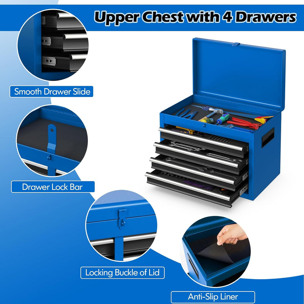 DORTALA Rolling Tool Chest Cabinet, Tool Box Organizer with 5 Sliding Drawers, Locking System, Toolbox Storage Cabinet on Wheels for Garage Workshop, Blue & Black