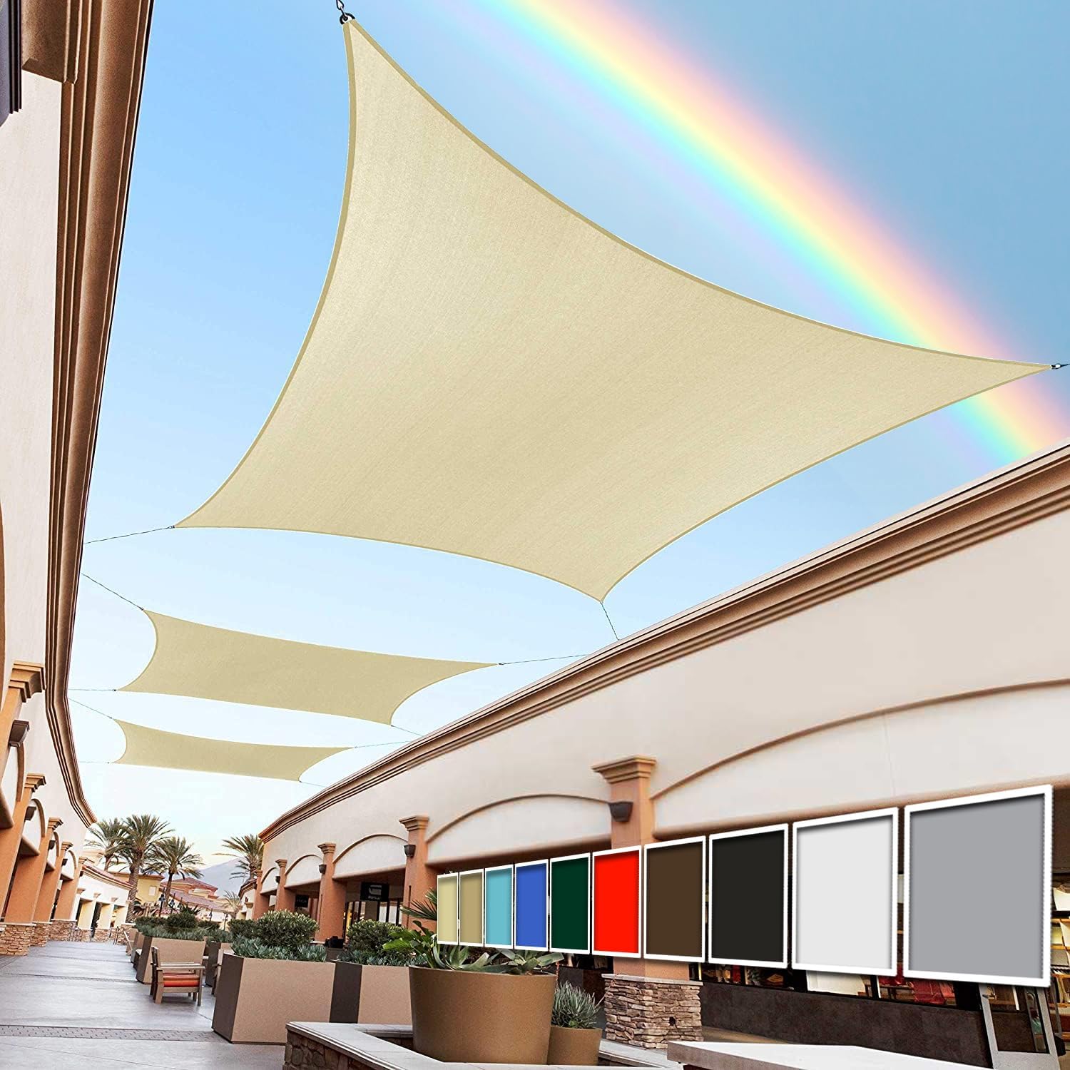 Royal Shade 12' x 16' Beige Rectangle Square Sun Shade Sail Order to Make RTAPR1016 Canopy, UPF50+ 95% UV Blockage, 200GSM Commercial Standard Heavy Duty, 3 Years Warranty (We Make Custom Size)