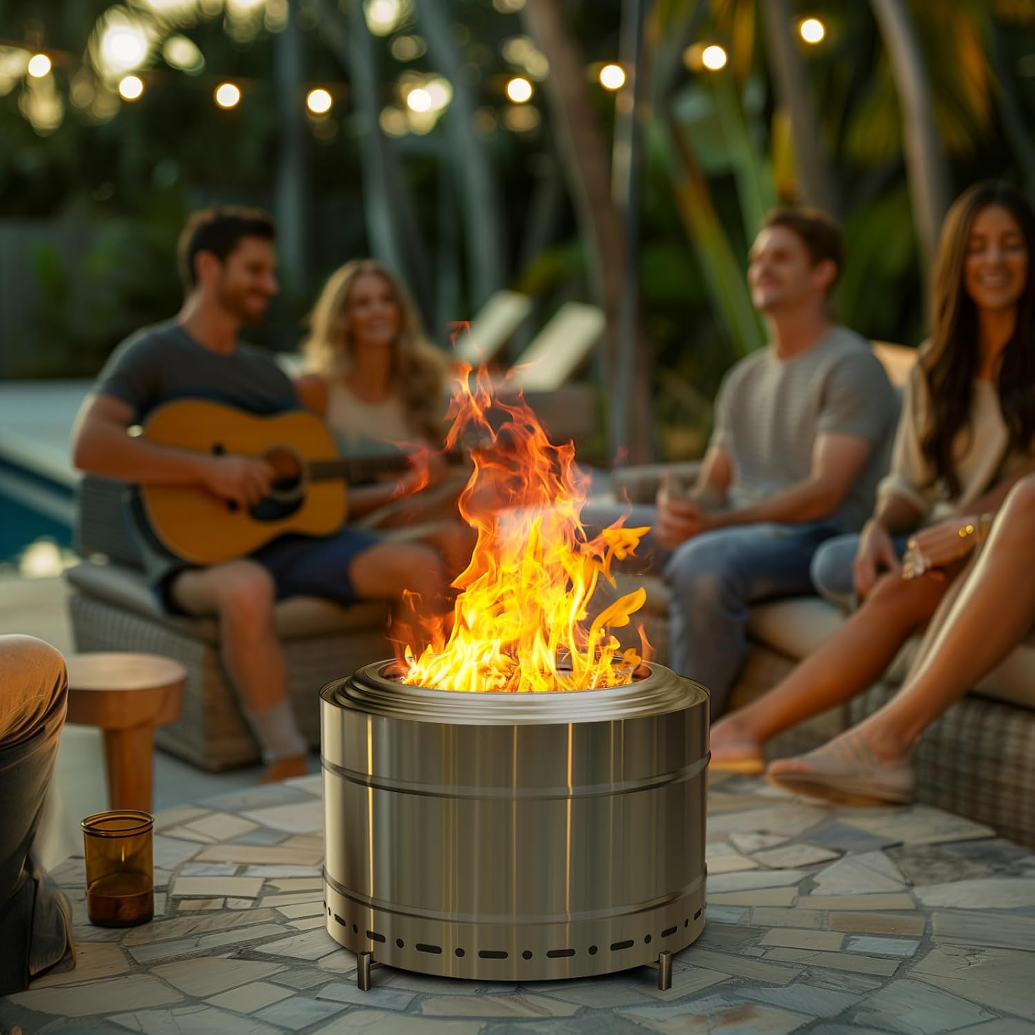 Large Smokeless Fire Pit 26' with Stand Wood Burning Stainless Steel Outside Firepits for Outdoor Backyard Patio Garden Picnic Camping Bonfire