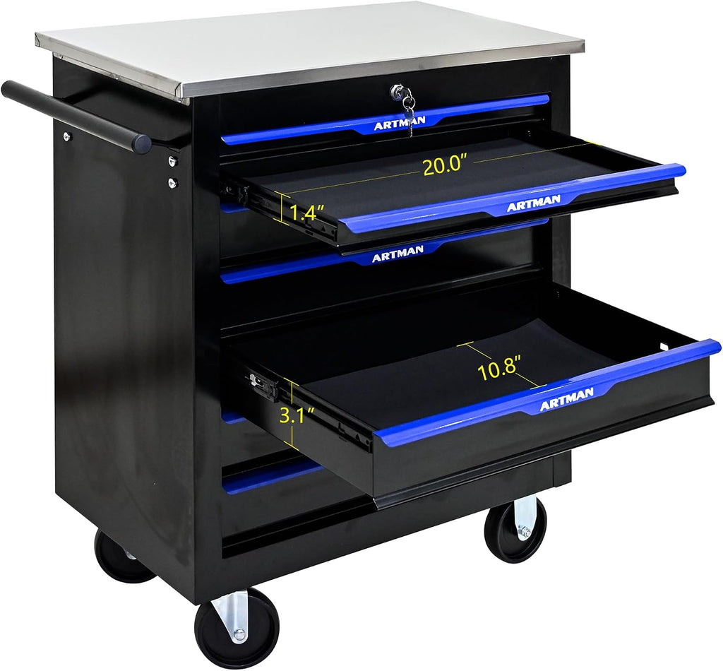 RYH 4/5/6/7 Drawers Rolling Tool Chest & Tool Box on Wheels | Heavy Duty Metal Cart with Ball Bearing Drawers | Fits US General Tool Box for Garage Storage (Black-4) (7-Drawer)