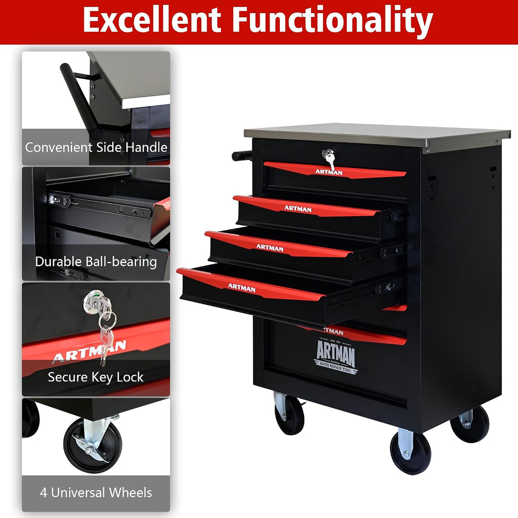 6-Drawer Tool Chest with Wheels, Combinable Rolling Tool Cart, Rolling Tool Box，Storage Organizer Cabinet for Garage,Warehouse, Repair Shop, Workshop