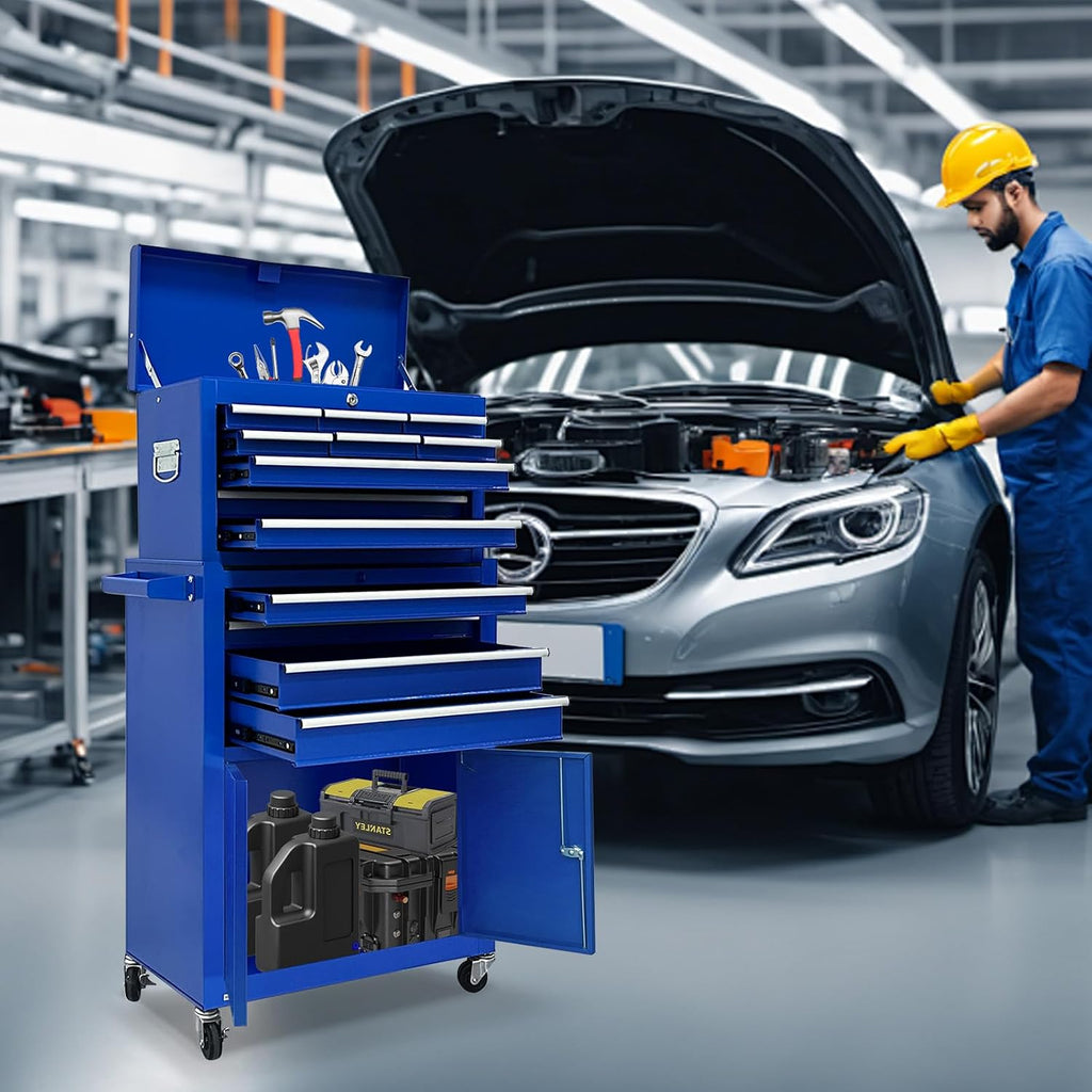 13 Drawers Tool Chest with Wheels, Rolling Tool Box with Drawers, Metal Tool Cabinet for Garage, Workshop(Blue)