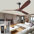 52 Inch Ceiling Fan No Light ，Wood Outdoor Ceiling Fans for Patios Living Room Bedroom 3 Blade Propeller Modern Ceiling Fan Without Light with remote Control(Walnut)