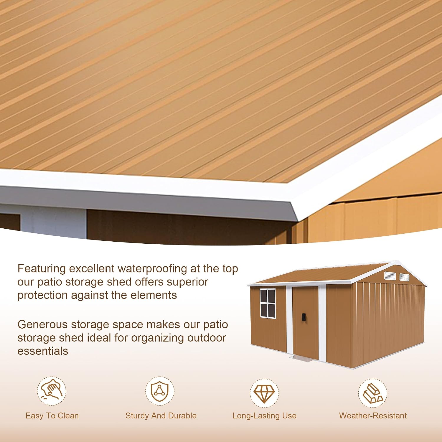 10x12 Outdoor Storage Shed, Heavy Duty Metal Shed, Lockable Garden Sheds with Sliding Door, Window and Airflow Design, Waterproof Steel Tool Sheds & Outdoor Storage for Backyard
