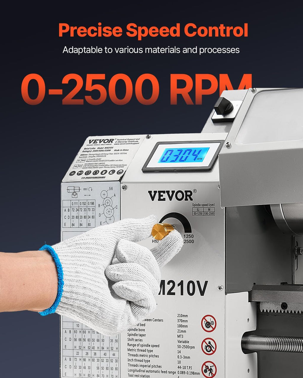 VEVOR High-quality Metal Lathe, 8 x 16 in, 550W Benchtop Lathe Machine, 0-2500 RPM Variable Speed, with 0.0003 in Spindle Accuracy Metal Gear, for Precision Parts Thread Soft Metals Wood