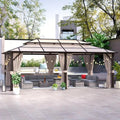 TFORESTER Hardtop Gazebo 12x20FT Hardtop Gazebo, Aluminum Frame Permanent Pavilion with Curtains and Netting, Outdoor Polycarbonate Gazebo, Double Roof Canopy, for Gardens, Patios, Lawns