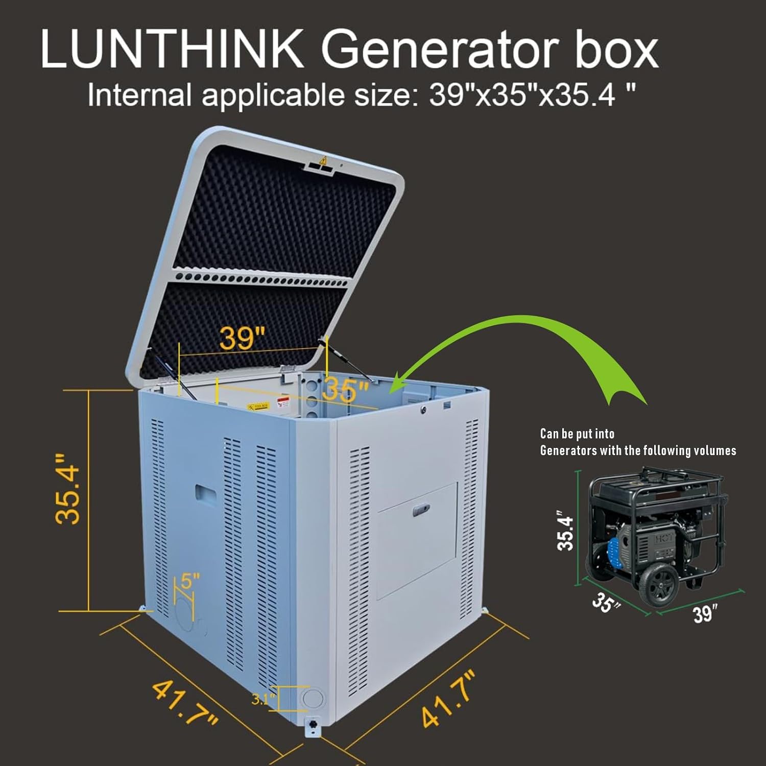 Generator Box,Accommodates The Maximum Size of The Unit:39.4' x 35' x 35.4'