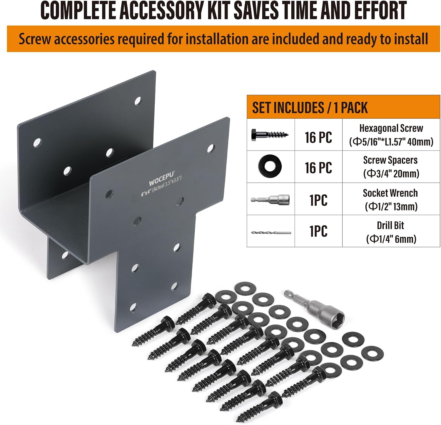 4 Pack Heavy Duty 4x4 (Actual 3.5'x3.5') Stainless Steel Post Caps Tie Bracket, Fit Connecting Wood Gazebo, Deck Patio Post and Wood Beams Bracket (Dark Ggray)