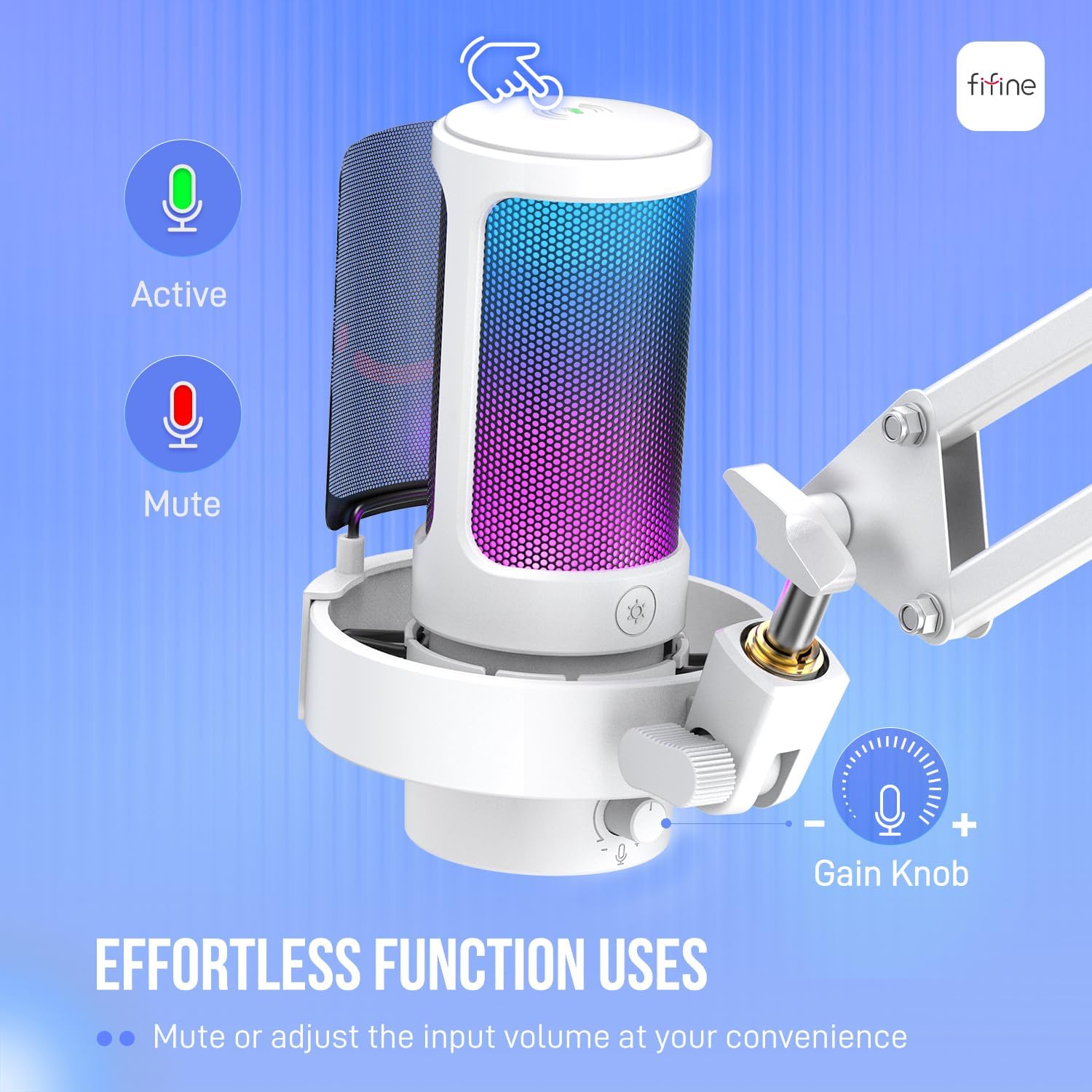FIFINE USB Gaming Equipment Bundle with Microphone and Headset, Over-Ear Headset with Control Box, Soft Ear Pads and RGB Condenser Mic Kit for Streaming, Compatible for Window/Mac-A8TW+H13WP