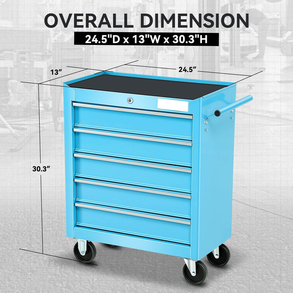 Auto Dynasty 5-Drawer Heavy-Duty Rolling Tool Trolley Tray with Ball-Bearing Slides, Corrosion-Resistant Finish, and Swivel Casters for Ultimate Workshop Organization
