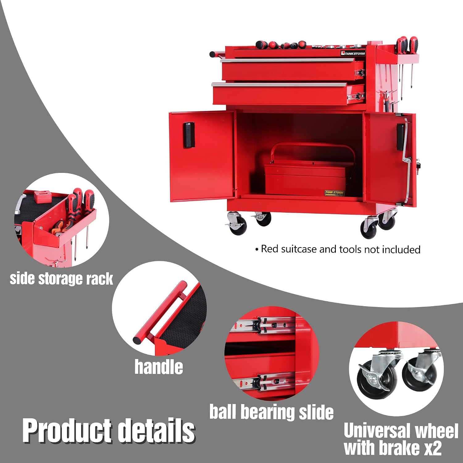 Tool Chest Heavy Duty Cart Steel Rolling Tool Box with Lockable Doors (TZ12 Red)