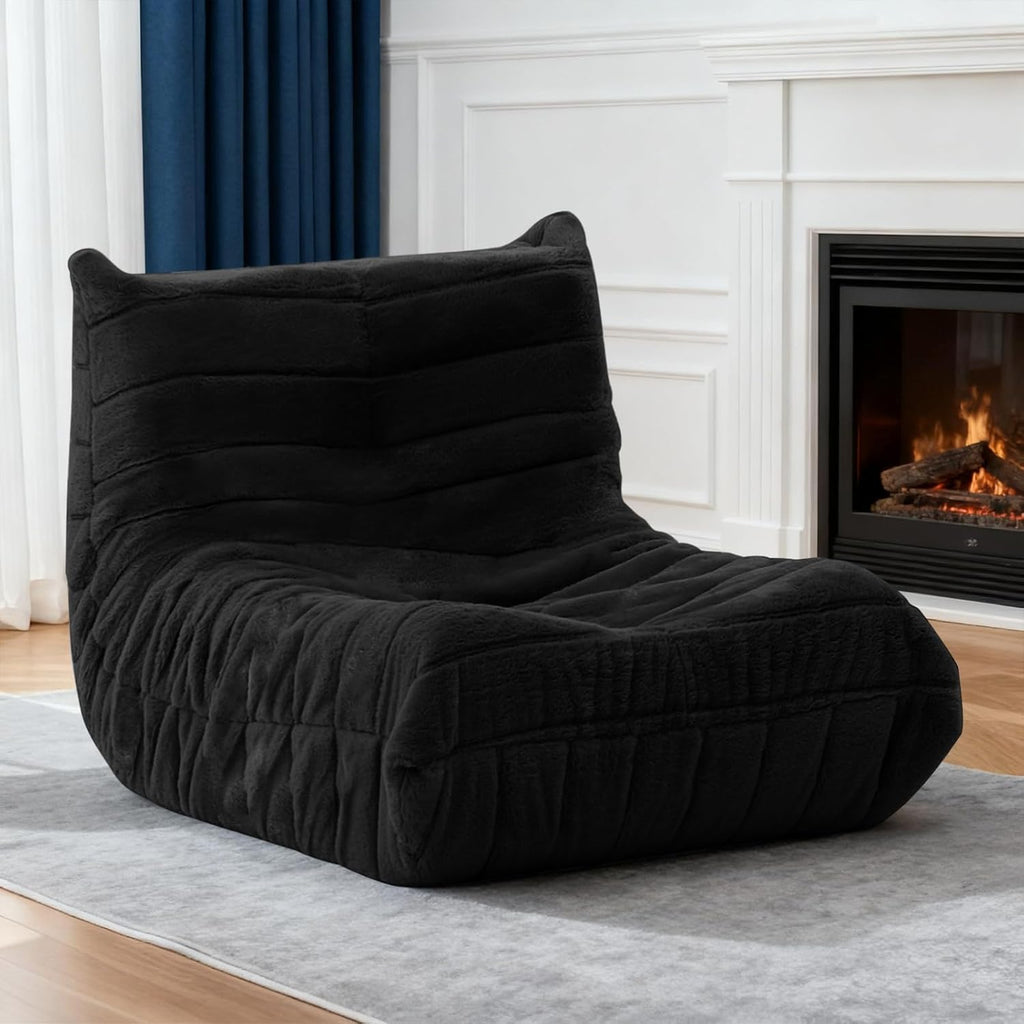 Bean Bag Chair for Adults, Giant Bean Bag Sofa Oversized Beanbag Chairs, Fireside Bean Bag Couch with High Density Sponge Filled Large Bean Bags Chair for Apartment Living Room Bedroom, Black