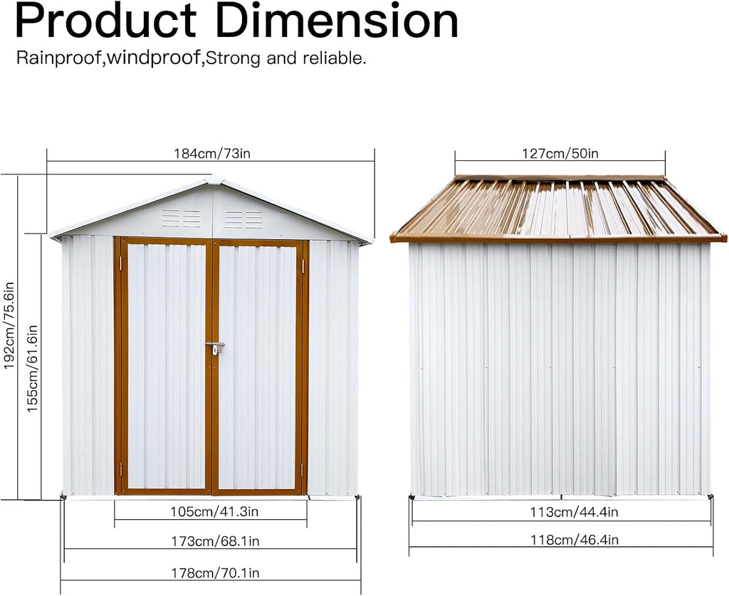 KEIKI 4x6 FT Outdoor Metal Garden Storage Shed with Shutter Vents and Peaked Roof for Lawn Patio