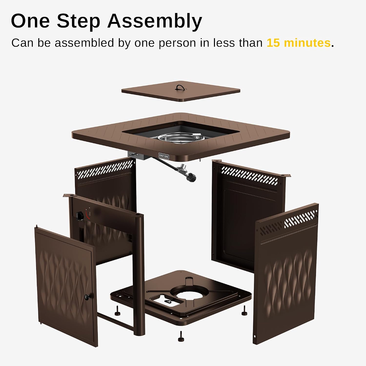 EAST OAK 32'' Propane Fire Pit Table, 50,000 BTU Steel Gas FirePit for Outdoor, Outside Patio Deck and Garden, CSA Certified Fire Table with Magnetic Lid, Cover-Storage Basket and Lava Rock, Brown