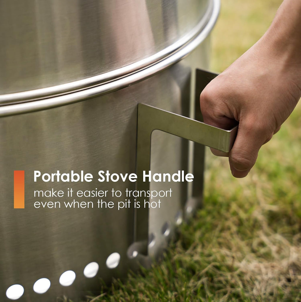 GreenVines Smokeless-Fire-Pit | 19-Inch | 304 Stainless-Steel-Firepit | Portable Outdoor Pits with Stand for Camping | Bag & Sticks & Holders | Solo Wood Burning Bonfire | Low Smoke Stove