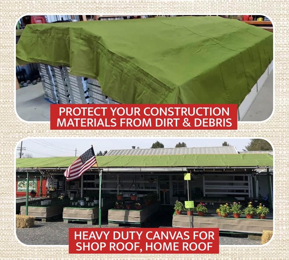 Mytee Products 20' x 20' Green Canvas Tarp 12oz Heavy Duty Water Resistant