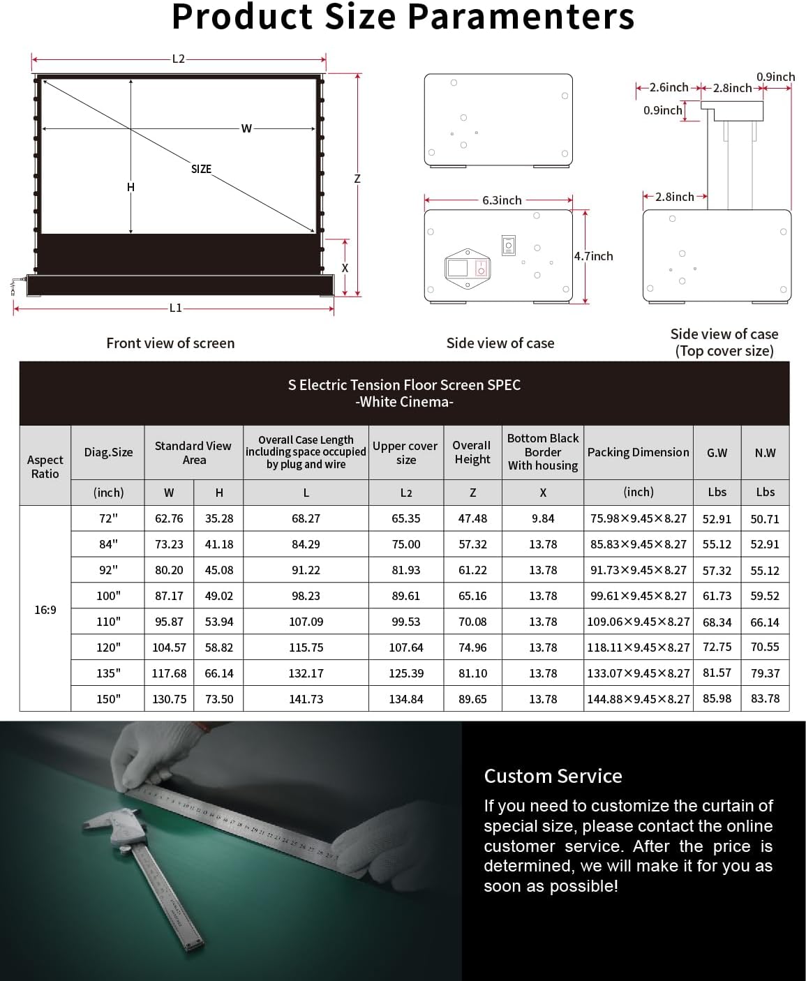 VIVIDSTORM-Projector Screen with Stand S 84 inch Portable Folding Stand Indoor Tension Floor Screen 4k HD White Cinema, 4K/3D/UHD Gaming/Home Cinema,Compatible with Normally Projector,VSDSTW84H