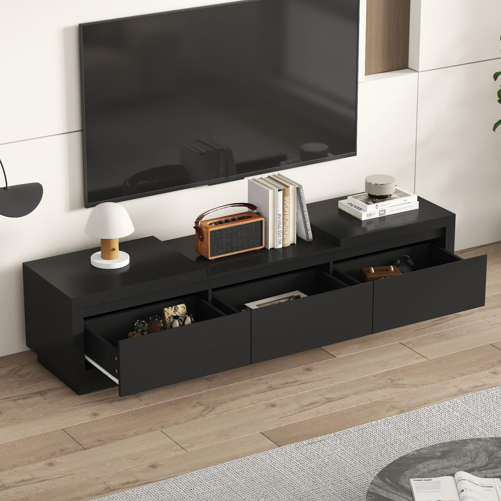 AIEGLE Deformable TV Console with 3 Drawers, Modern Extendable TV Stand in Stretch of 65'-106' Wide, Wood Media Gaming Entertainment Center, Black
