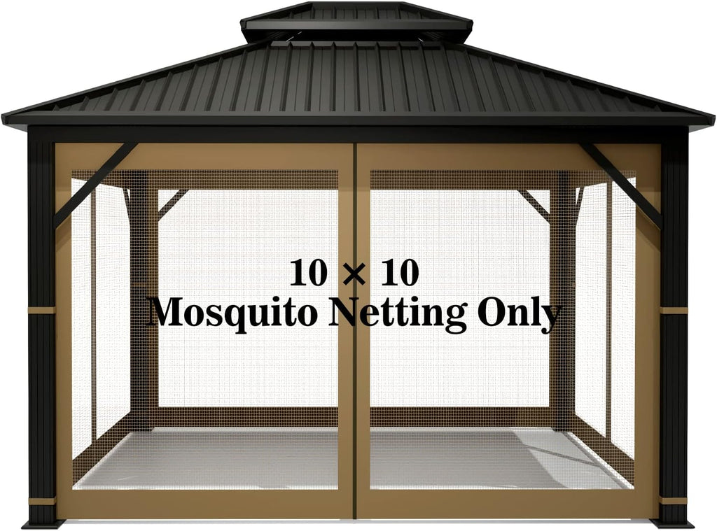 Hugline Outdoor Replacement Canopy Top Double Tier Gazebo Roof Cover for Lowe's Allen Roth 10x12 Gazebo #GF-12S004B-1 (Khaki) + Gazebo Universal Replacement Mosquito Netting – Hugline 10' x 10' Outdoo