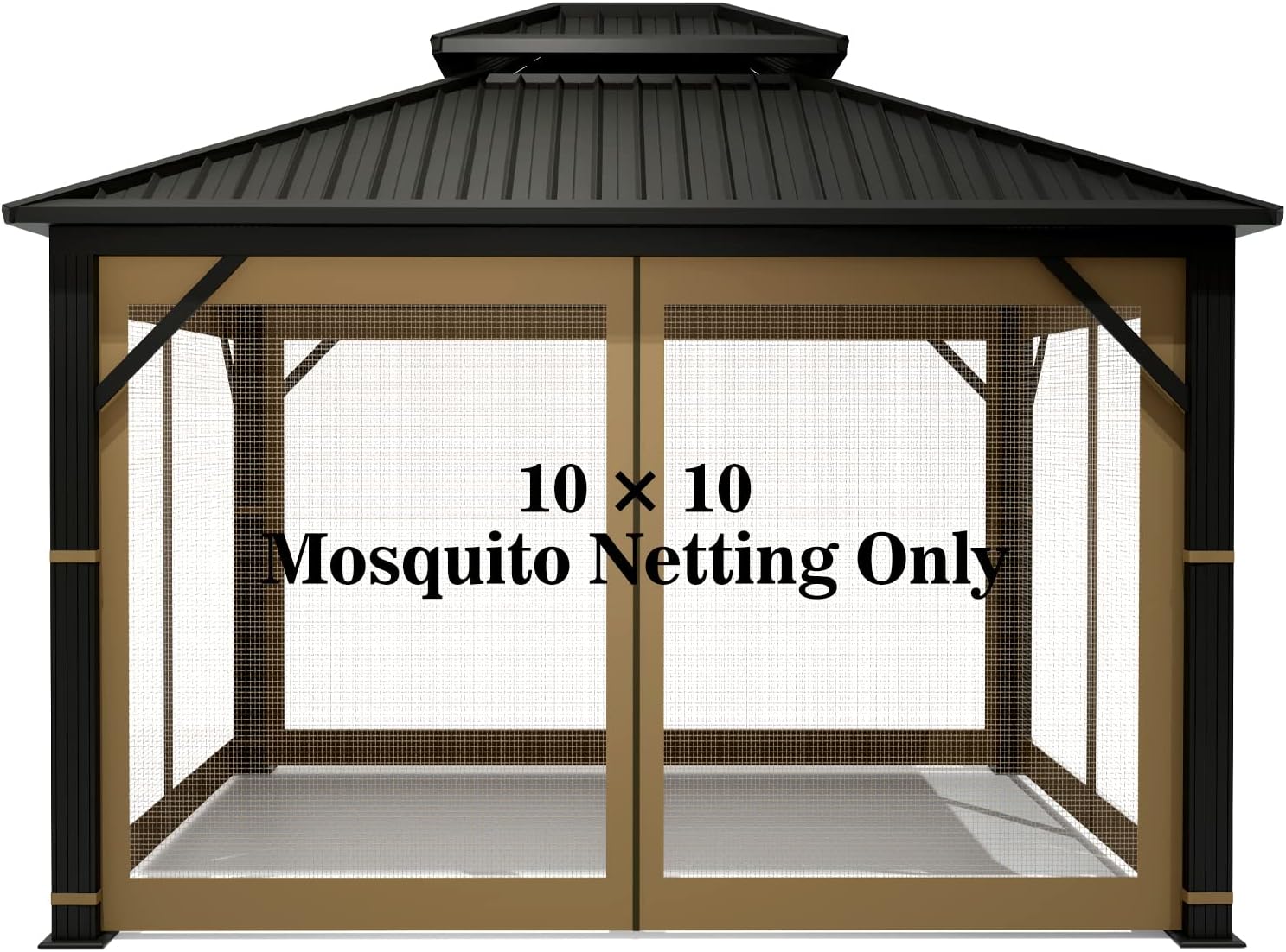Hugline Outdoor Replacement Canopy Top Double Tier Gazebo Roof Cover for Lowe's Allen Roth 10x12 Gazebo #GF-12S004B-1 (Khaki) + Gazebo Universal Replacement Mosquito Netting – Hugline 10' x 10' Outdoo