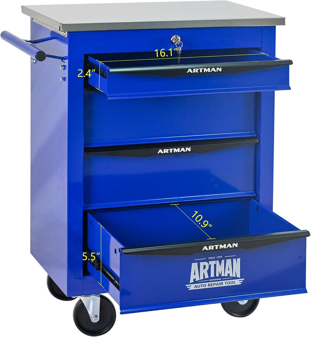 4-Drawer Heavy-Duty Rolling Tool Chest with Wheels & Steel Roof, Lockable Tool Chest Storage Cabinet for Garage, Workshop, Warehouse, and Repair Shop