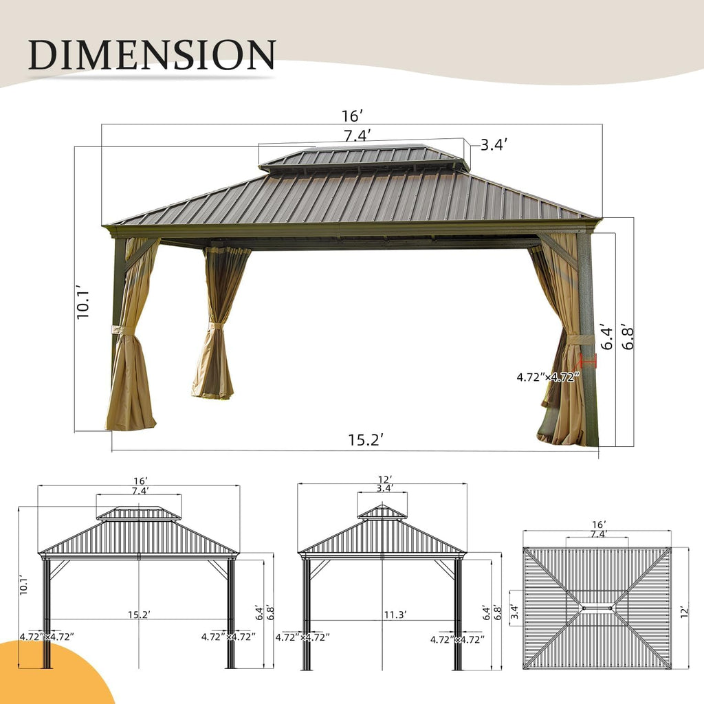 LifeSky 12x16 Hardtop Gazebo Aluminum Frame: Outdoor Metal Gazebo with Galvanized Steel Roof & Double Canopy - Weatherproof Shelter for Patio Dining & Backyard Events