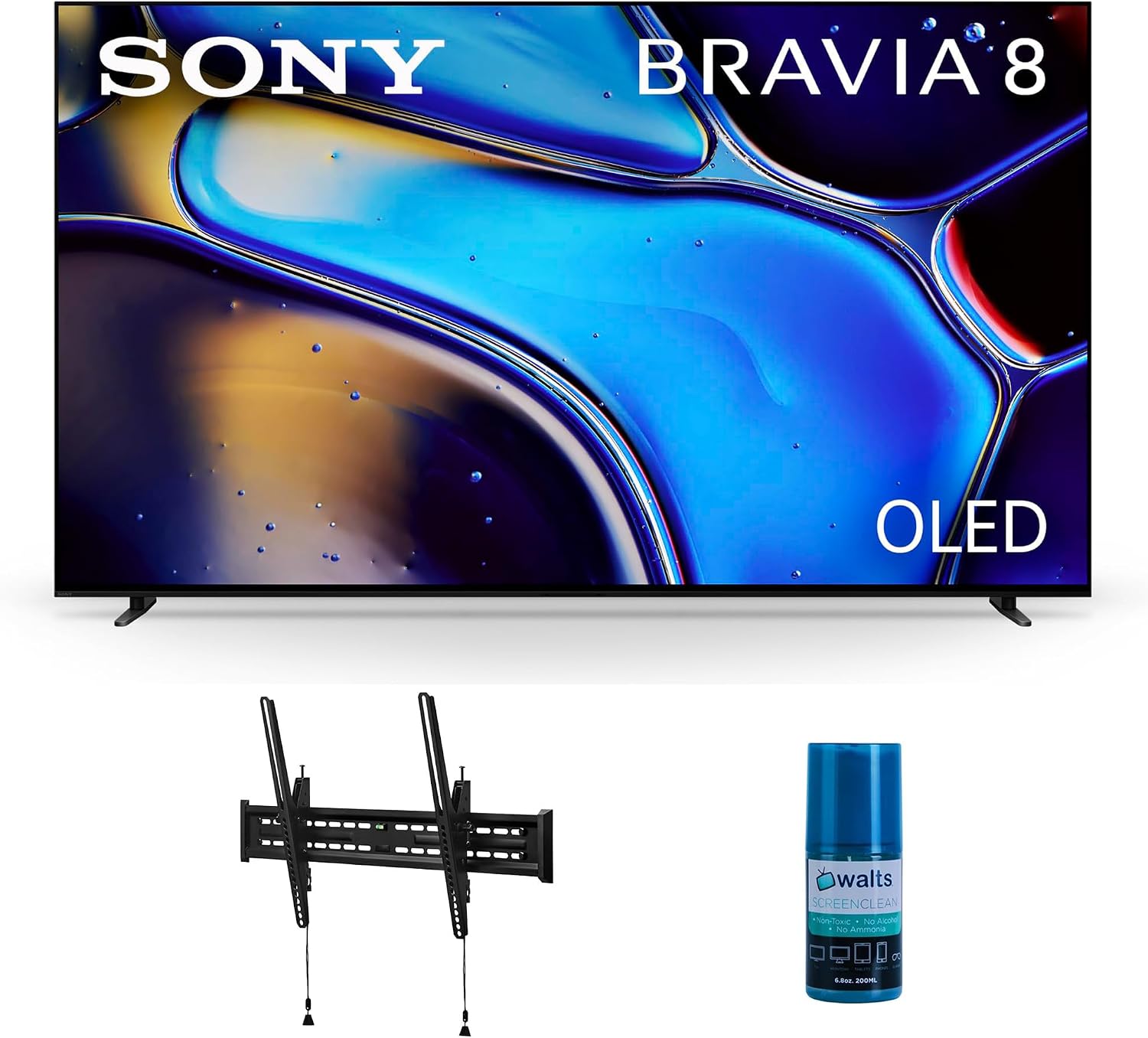 Sony K77XR80 77 Inch IMAX Enhanced Bravia OLED 4K HDR Google TV with a Walts TV Large/Extra Large Tilt Mount for 43'-90' Compatible TV's and Walts HDTV Screen Cleaner Kit (2024)