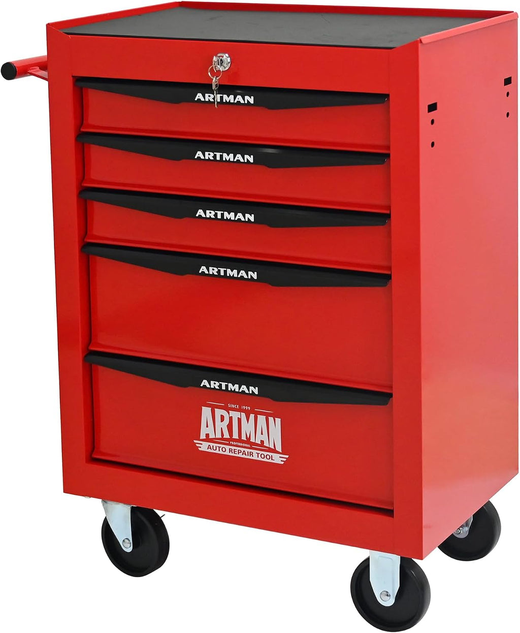 5 Drawers Rolling Tool Box on Wheels, Multifunctional Tool Chest Cabinet with Lock, Drawers Rolling Tool Cart Trolley Organizer Tool Storage Case for Warehouse,Garage,Workshop (Red)
