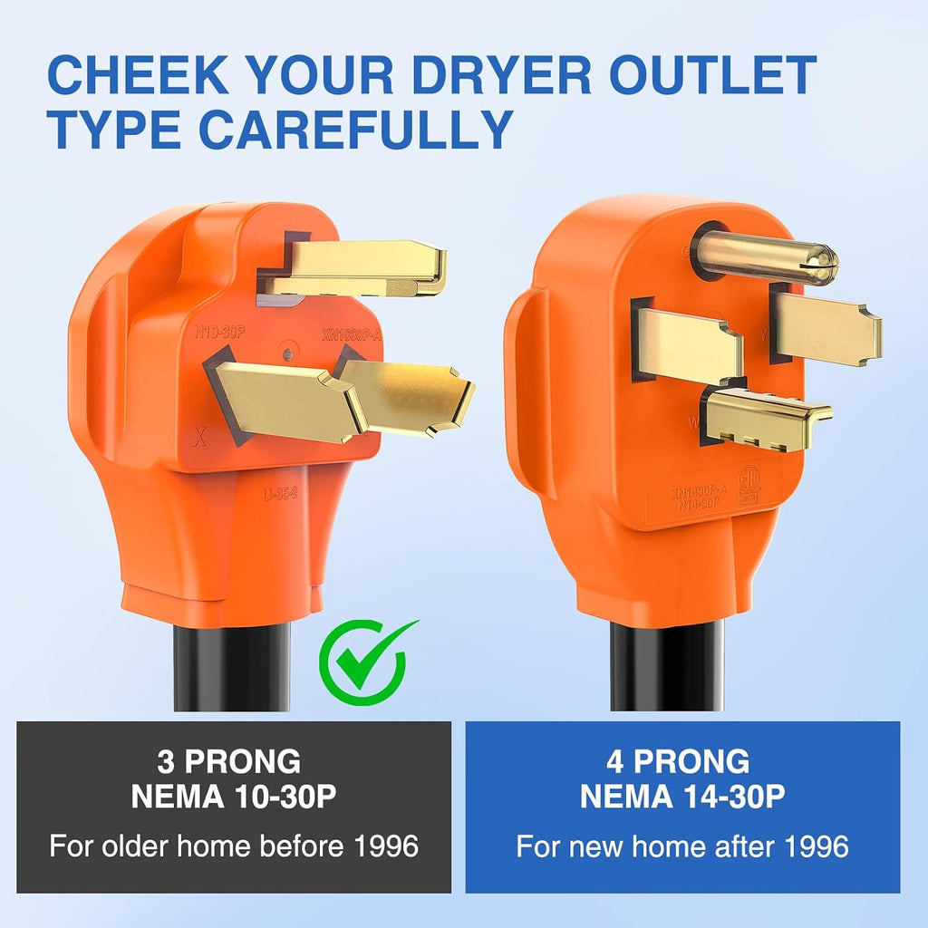 Nilight 50FT EV Dryer Extension Cord 3 Prong 30 Amp NEMA 10-30P 10-30R Old Extensions Cable Heavy Duty 10 Gauge Pure Copper Wire UL Listed 125/250V for Level 2 Using