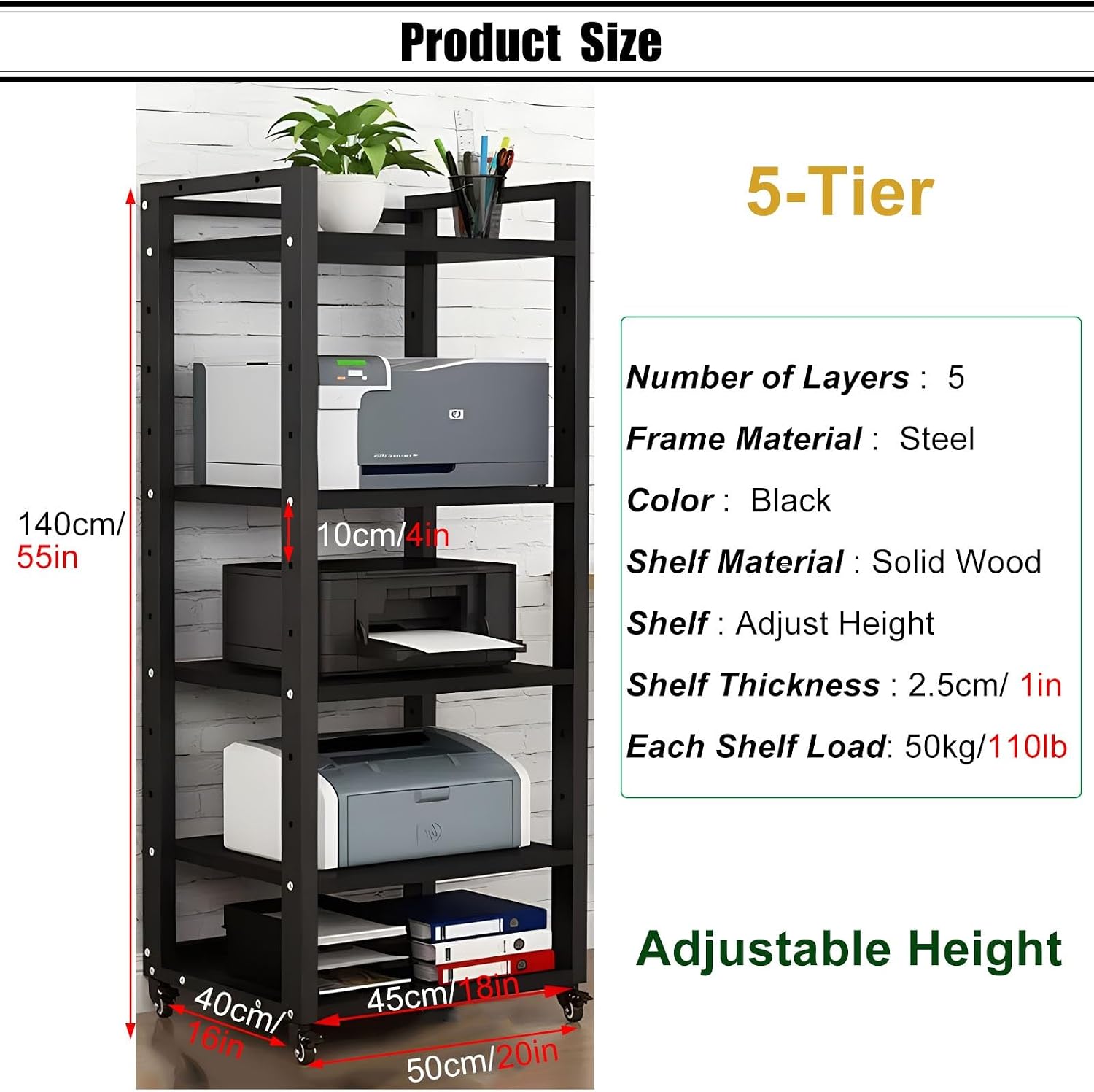 Heavy Duty HiFi Rack 2 3 4 5 Tier Av Media Stand Wood Shelf, Studio Audio Rack Tower Equipment, Gaming Console Stand Shelf/Music Living Room Stereo Video System Racks(White,5-Tier)