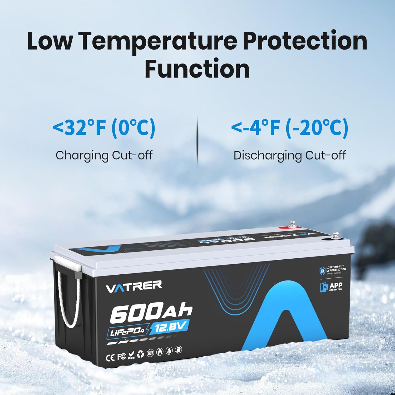 12V 600Ah Lithium LiFePO4 Battery with APP Monitoring, 300A BMS Rechargeable Battery, High/Low Temperature Protection, 3840W Max Load Power for RVs, Solar, Boats, Off-Grid,Home Energy Storage,etc.