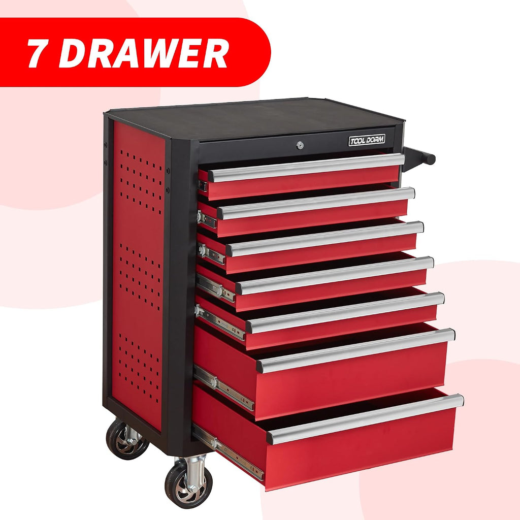 Tool Chest with Wheels - 28inch Tool Box with 7 Drawers, Metal Rolling Tool Cabinet with Locking System, for Garage, Warehouse, Workshop, Repair Shop