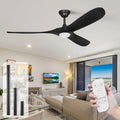 70 Inch Farmhouse Black Ceiling Fan with Light and Remote, Damp Rated Outdoor Indoor, 3 Wood Blade, Dimmable LED with Adjustable Light, 6-Speed Quiet Reversible DC Motor, for Patio Living Room Bedroom