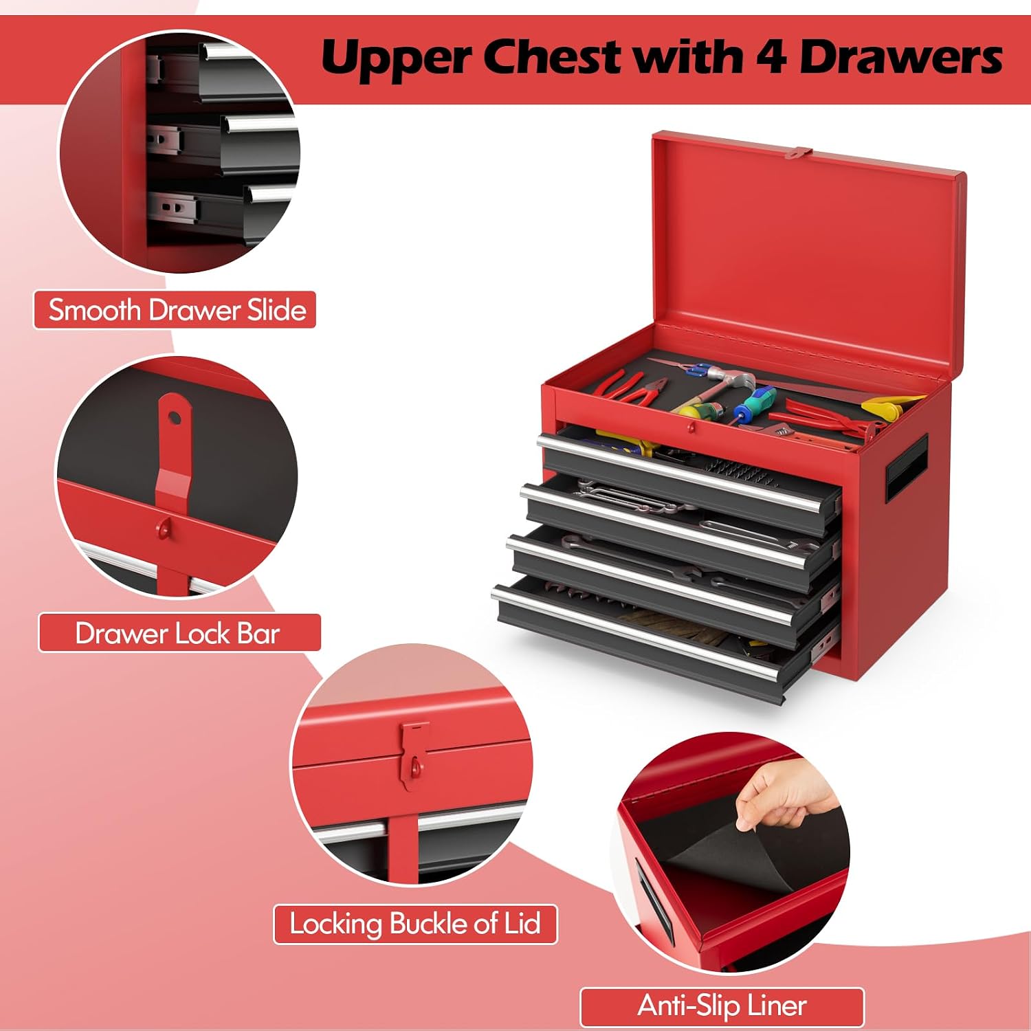 IRONMAX Rolling Tool Chest, Lockable 5-Drawer Tool Cabinet w/Tool Side Slot & Universal Wheels, 2 in 1 Detachable Tool Box Storage Organizer for Garage Workshop Auto Shop