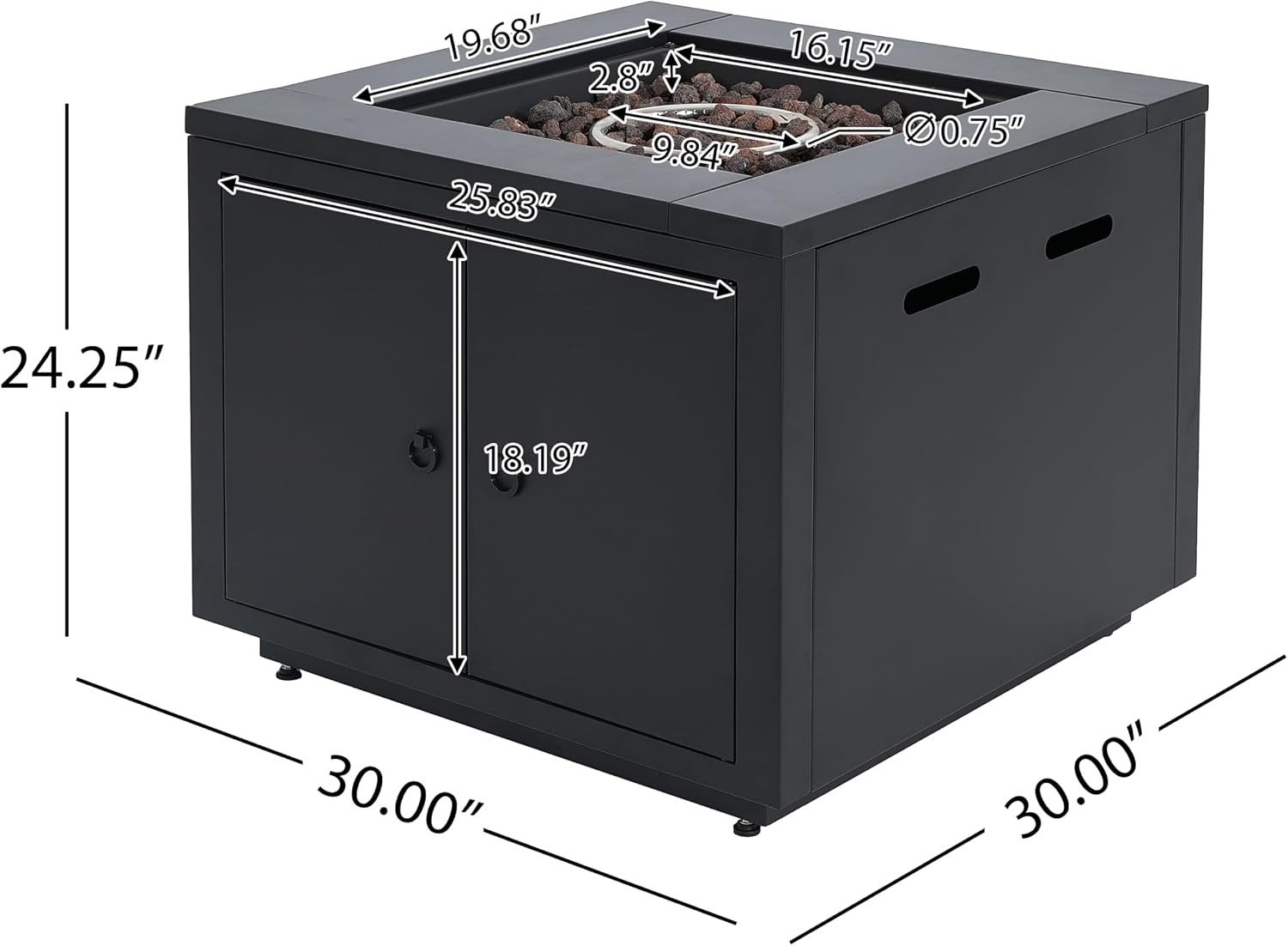 Christopher Knight Home Senna Outdoor Fire Pit with Lava Rocks and Protect Cover, Galvanized Steel Construction Tank Table, 40000 BTU Square Tabletop Fire Pit, Patio Gas Fireplace Table, Black