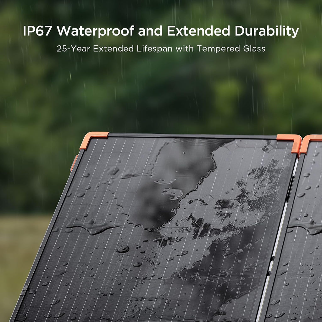 ZOUPW 200W Portable Solar Panel (Tempered Glass),Heavy-Duty Foldable Mono Solar Charger for Jackery Explorer 1000 v2/EcoFlow Delta 2/Bluetti,IP67 Waterproof Off-Grid Power for RV Camping Power Backup