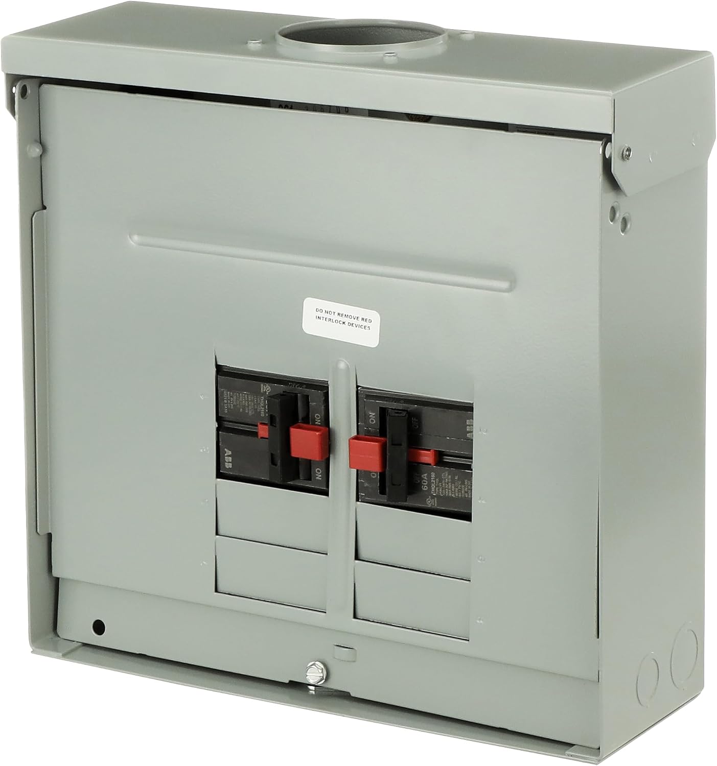ABB TMQ860RCUGEN 60A Dual Main Breaker Generator Panel • 8-Space, Copper Bus • 1-Phase, 120/240V AC, 22 kAIC Interrupt • Outdoor NEMA 3R Surface Mount • Manual Transfer Switch • 1 Phase, 3 Wire