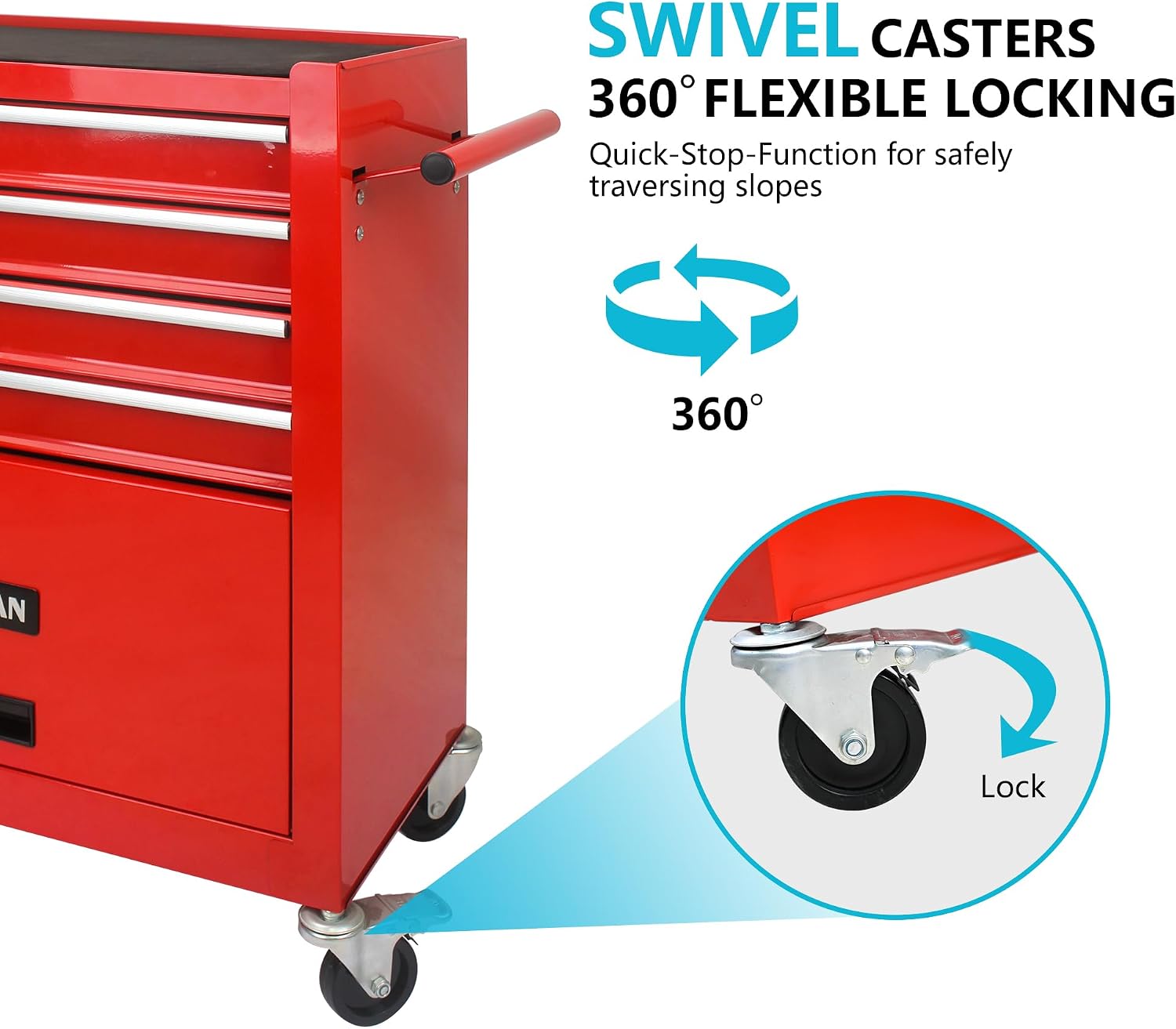 4 Drawers Tool Cart on Wheels, 4 Drawer Rolling Tool Chest, Trolley Organizer Tool Box Tool Case with 1 Cabinet, Multifunctional Tools Case for Garage,Warehouse,Workshop,Repair Shop (Red)